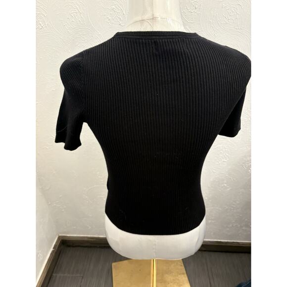 Maeve Black Ribbed Short Sleeve Sweater Size XS Stretch - Picture 3 of 7